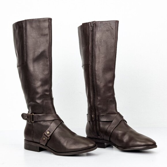 Nine West Women Blogger Brown Leather Riding Vintage Y2K Tall Boots sz 7 - Picture 1 of 8